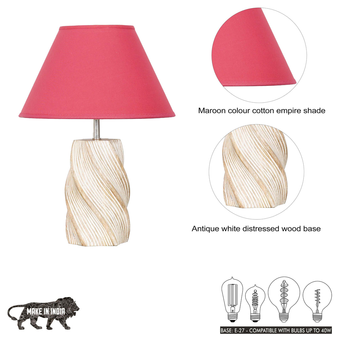 BURFORD Small Distress White Finish  Wood Table Lamp With Cotton Shade