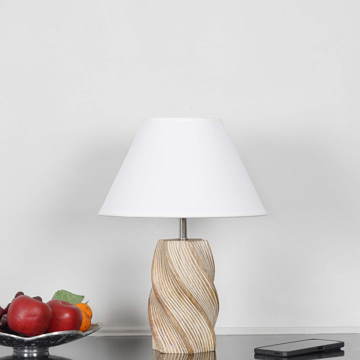 BURFORD Small Distress White Finish  Wood Table Lamp With Cotton Shade