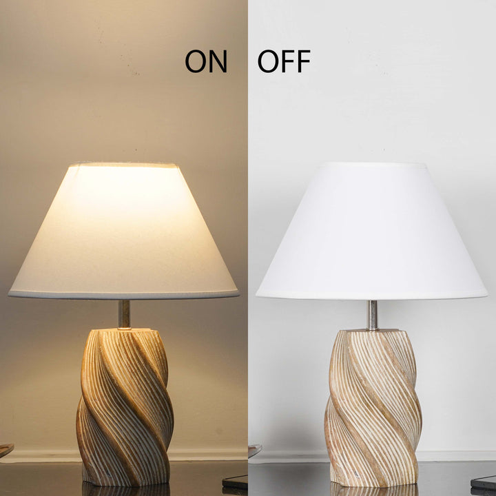 BURFORD Small Distress White Finish  Wood Table Lamp With Cotton Shade