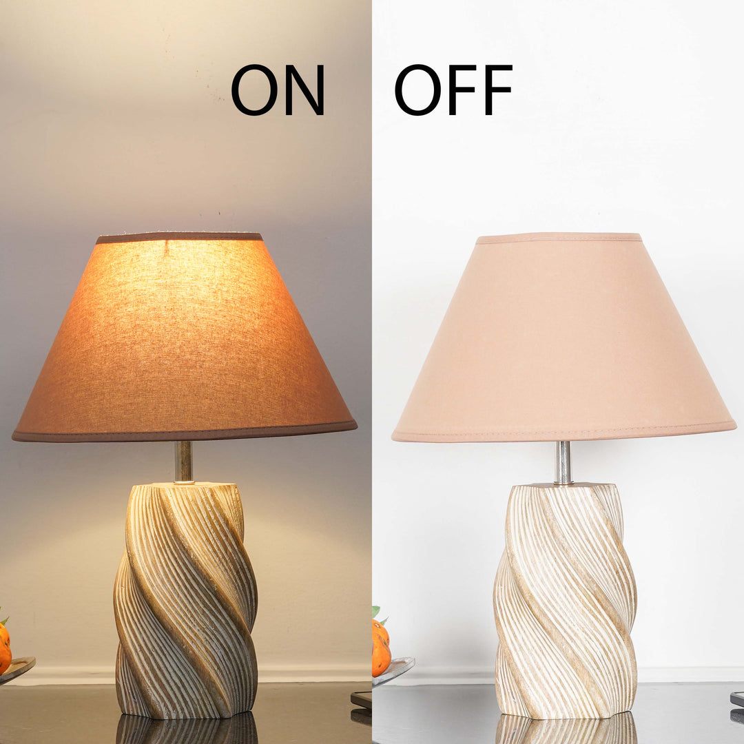 BURFORD Small Distress White Finish  Wood Table Lamp With Cotton Shade