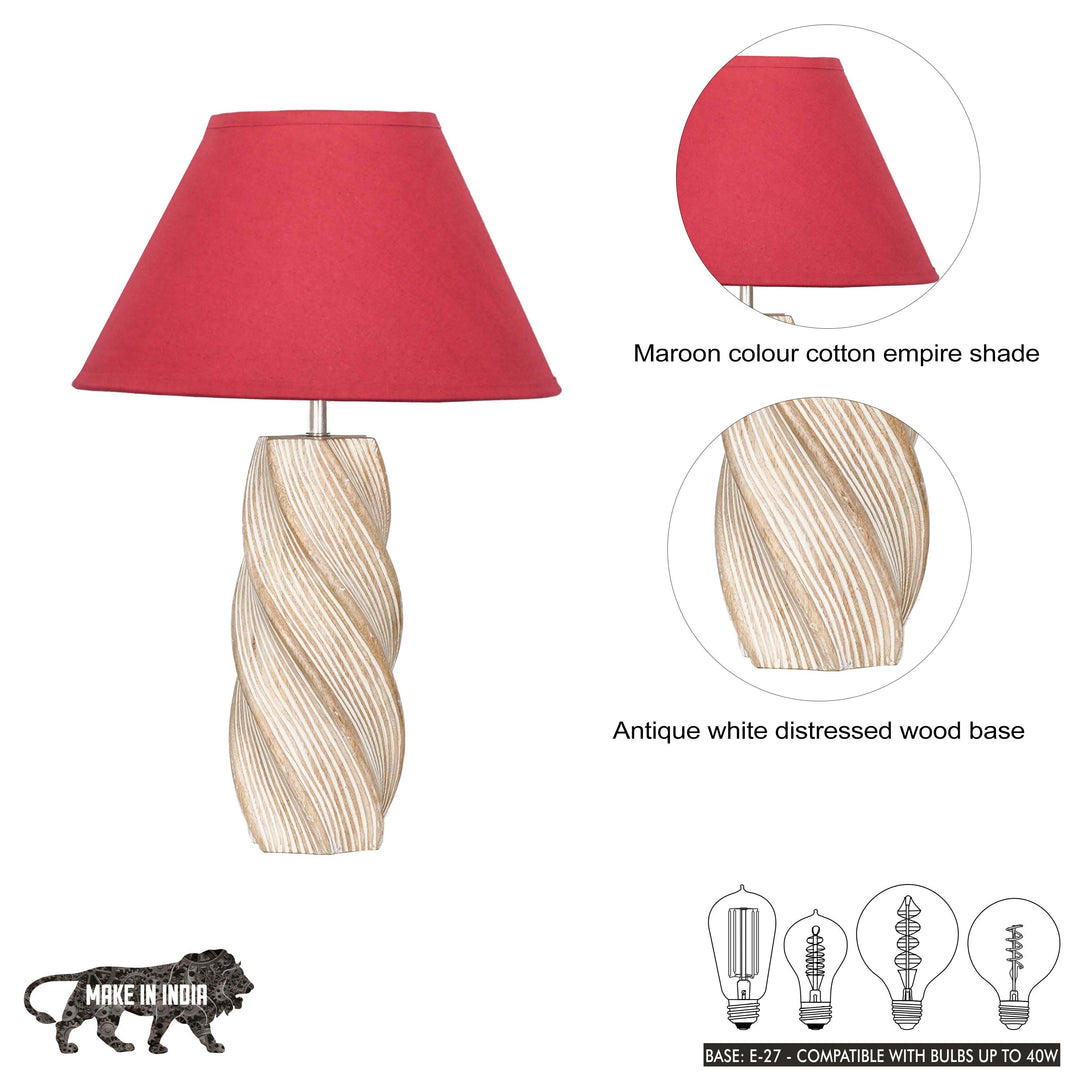 BURFORD  Distress White Finish  Wood Table Lamp With Beige Cotton Shade