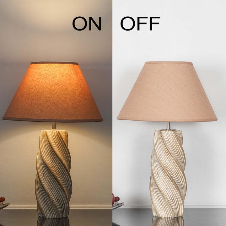 BURFORD  Distress White Finish  Wood Table Lamp With Beige Cotton Shade