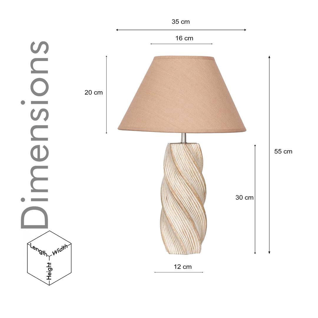 BURFORD  Distress White Finish  Wood Table Lamp With Beige Cotton Shade
