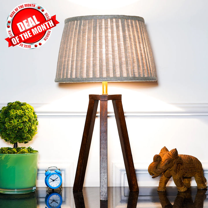 Griffith hand crafted Solid wood walnut finish Tripod Table Lamp White & Black Cotton Shade