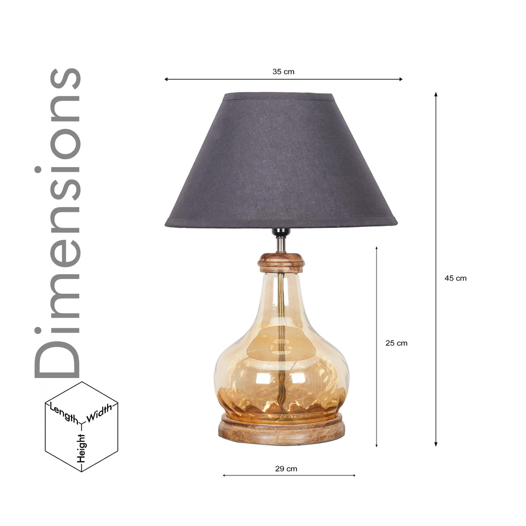 AYANA Brown Finish Wood And Amber  Glass Table Lamp With Beige Cotton Shade