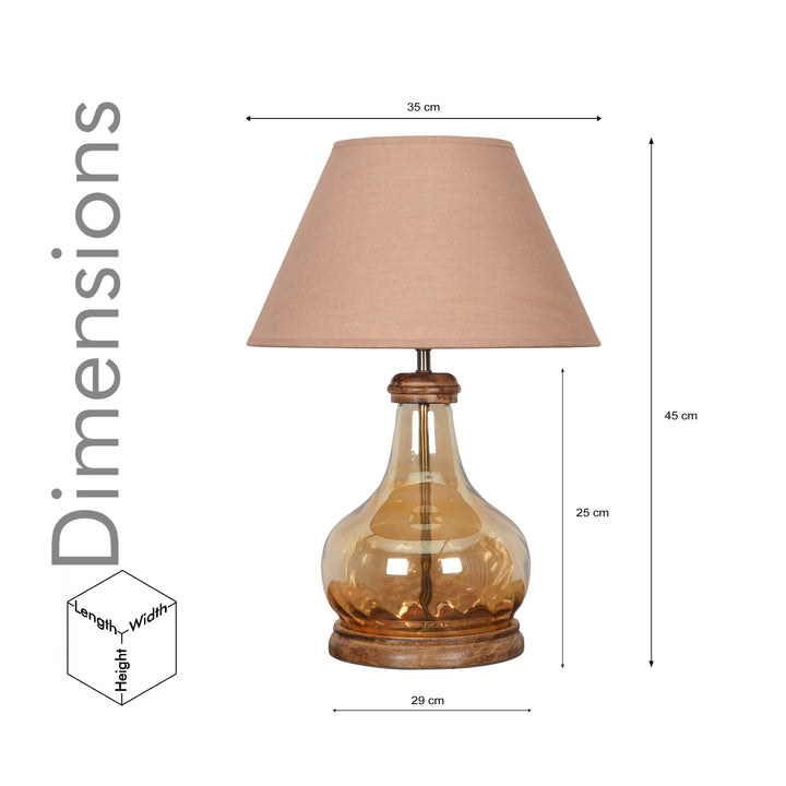 AYANA Brown Finish Wood And Amber  Glass Table Lamp With Beige Cotton Shade