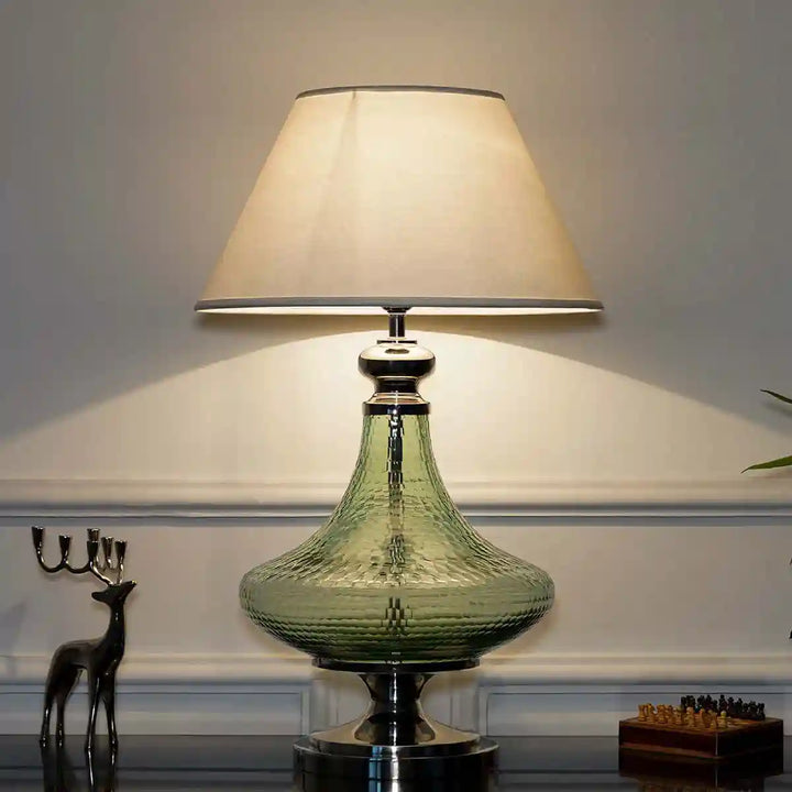 Ocean Green Marcella Glass Table Lamp With White Cotton Shade