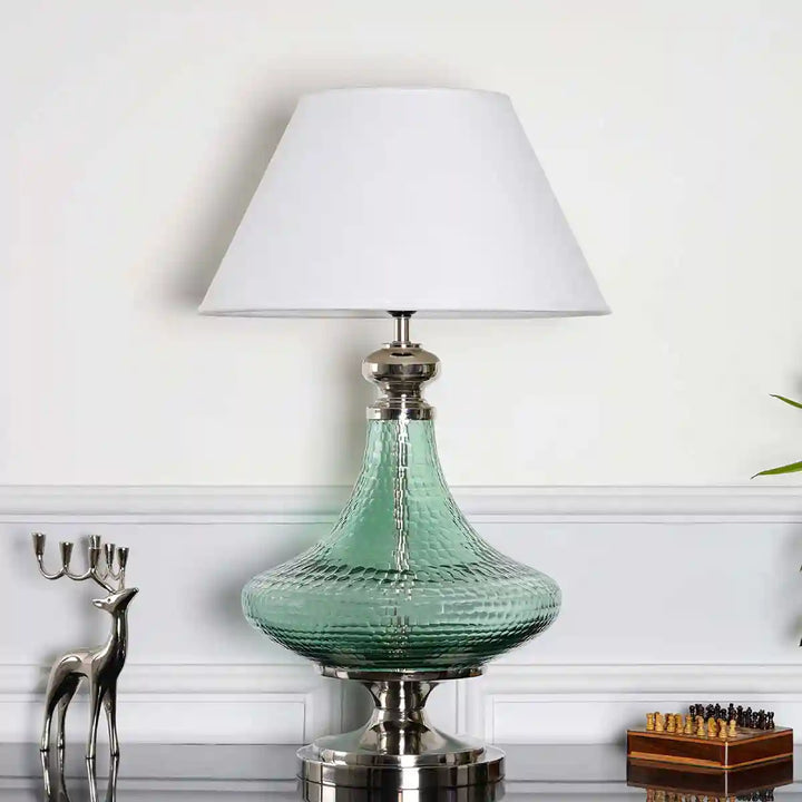 Ocean Green Marcella Glass Table Lamp With White Cotton Shade