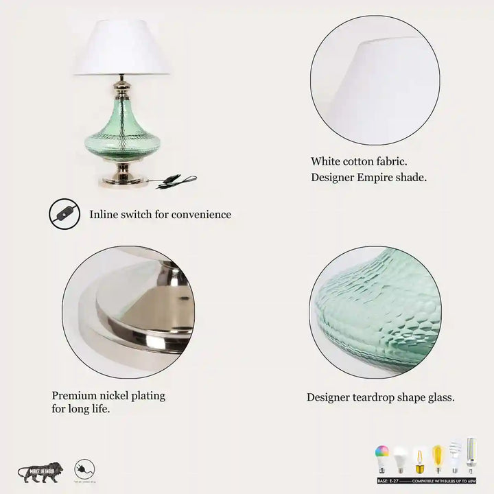 Ocean Green Marcella Glass Table Lamp With White Cotton Shade