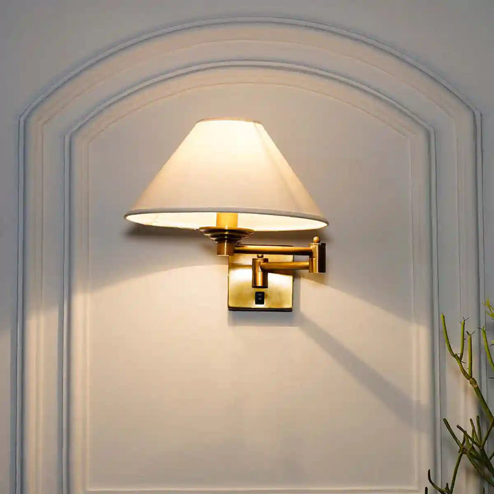 VIENNA Brass Wall Light With White Cotton Shade