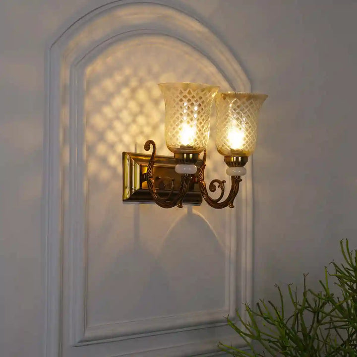 Perlage Glass and Metal Double Arm Wall Light