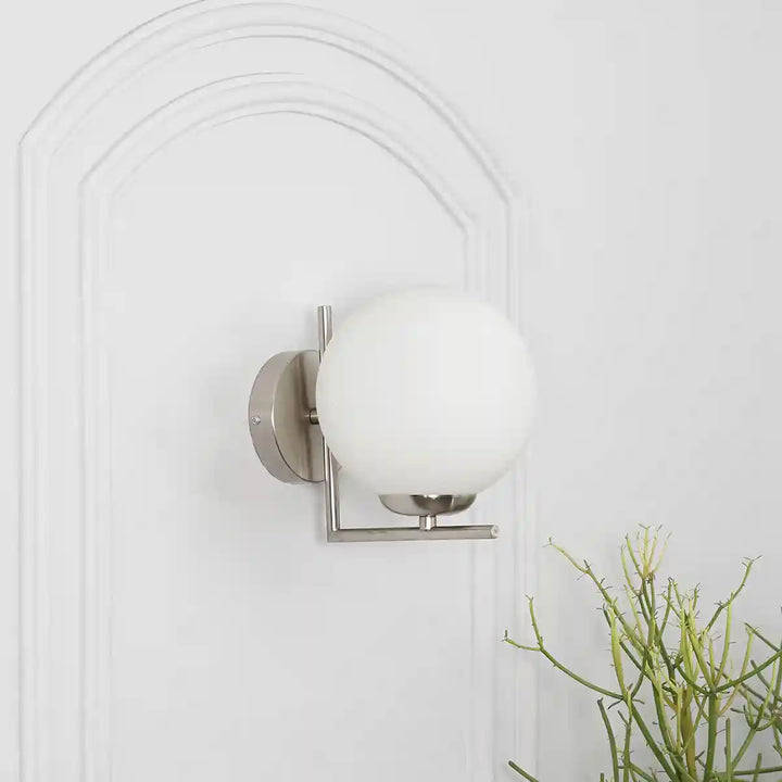 Moon Nickel & Frosted White Finish Wall Light