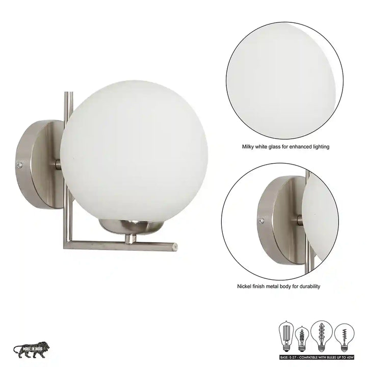 Moon Nickel & Frosted White Finish Wall Light