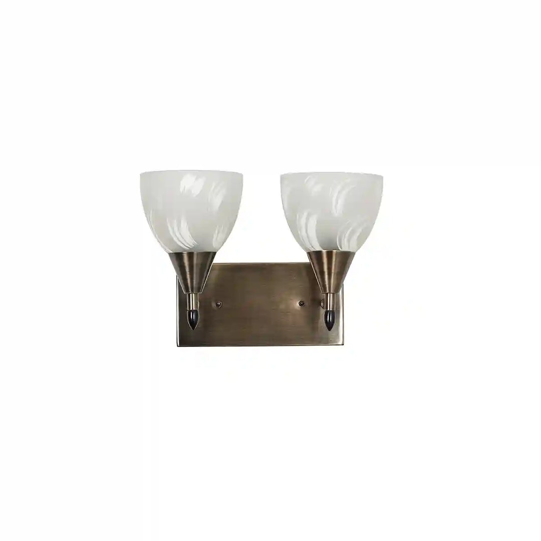 Minimal 2 Light Metal Antique Brass Finish Wall Light With Frosted White Glass