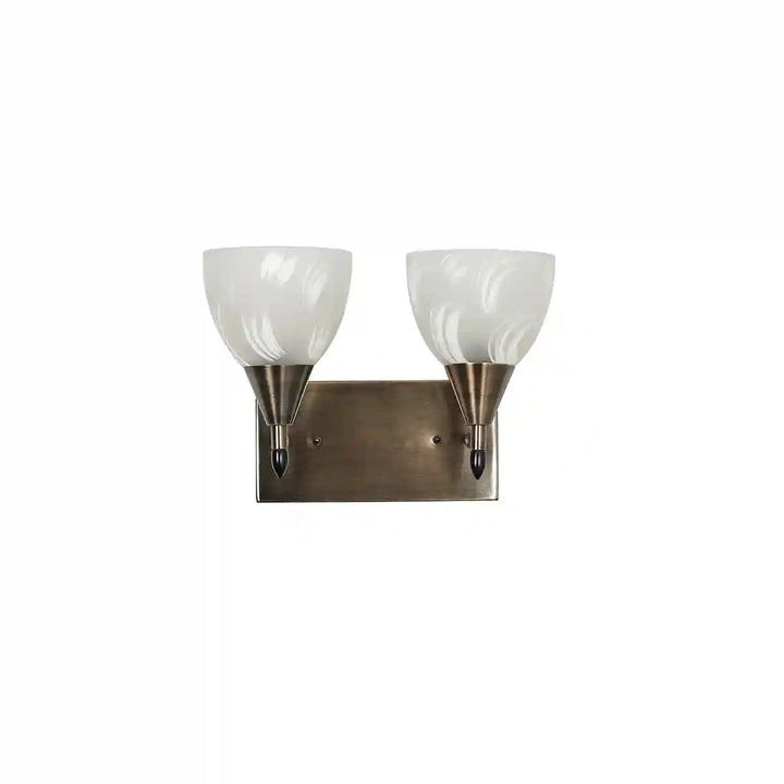 Minimal 2 Light Metal Antique Brass Finish Wall Light With Frosted White Glass
