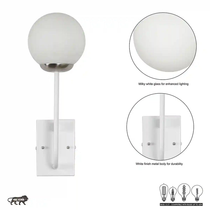 MINSTER White & Frosted White Finish Wall Light
