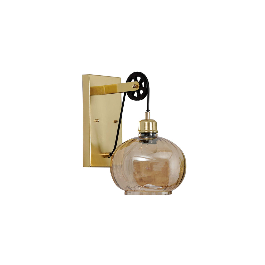 AMBRE Single Light Wall Light In Amber & Brass Finish