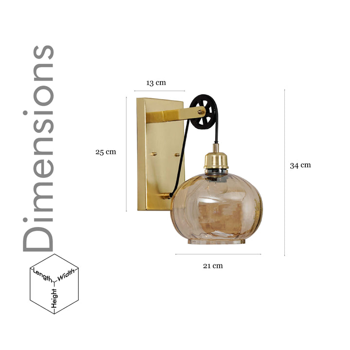AMBRE Single Light Wall Light In Amber & Brass Finish