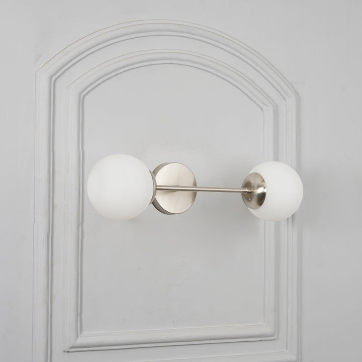 BALTS Twin Wall Mirror Light in Shine Brass Finish with Opal Glass Globe Shades