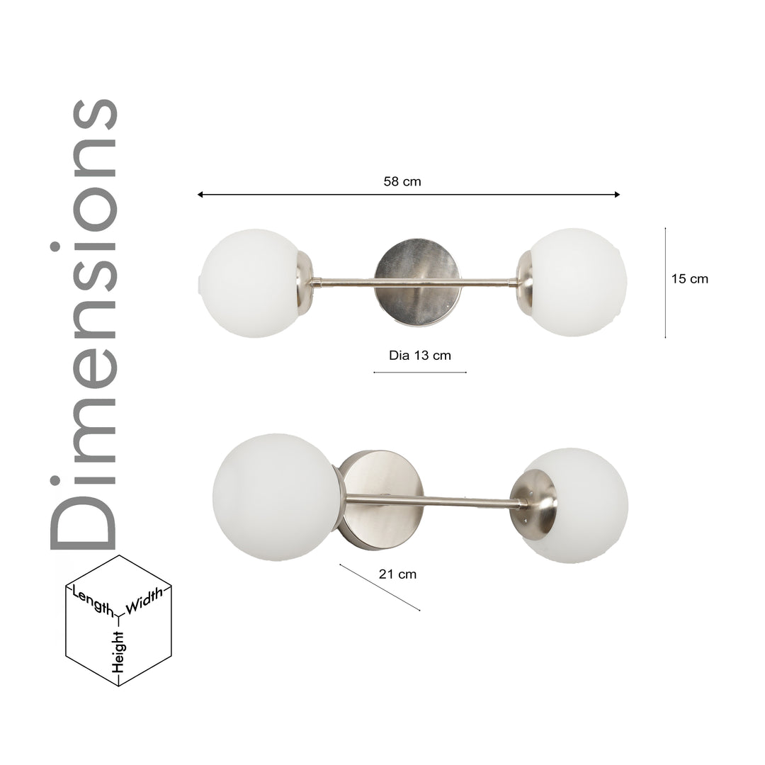 BALTS Twin Wall Mirror Light in Shine Brass Finish with Opal Glass Globe Shades