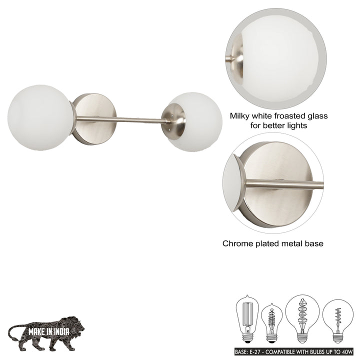 BALTS Twin Wall Mirror Light in Shine Brass Finish with Opal Glass Globe Shades