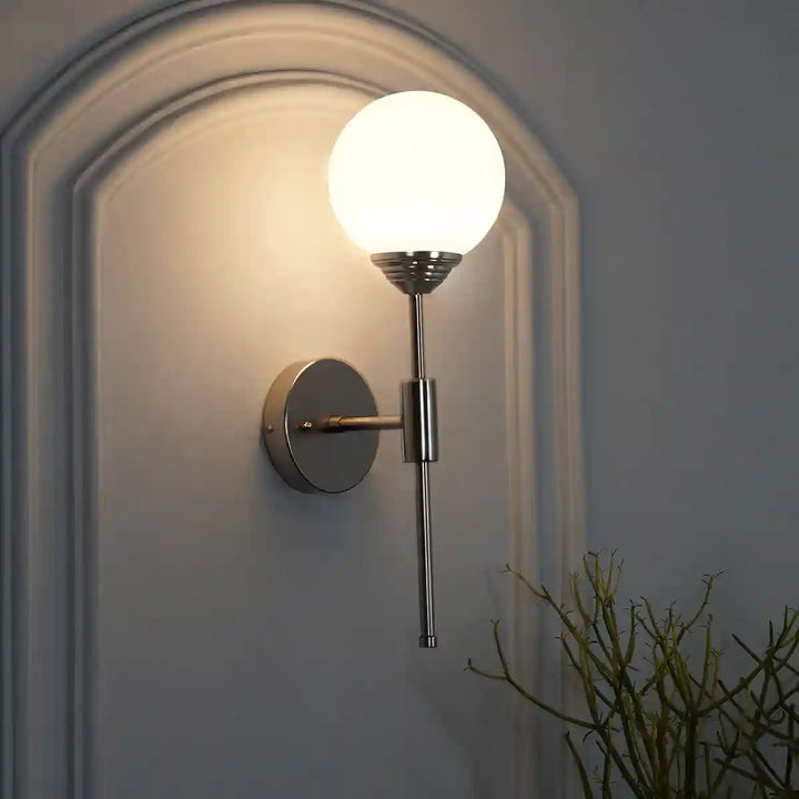 Togo Single Light Bathroom Wall Fitting In Nickel Finish with Opal Frosted White Glass