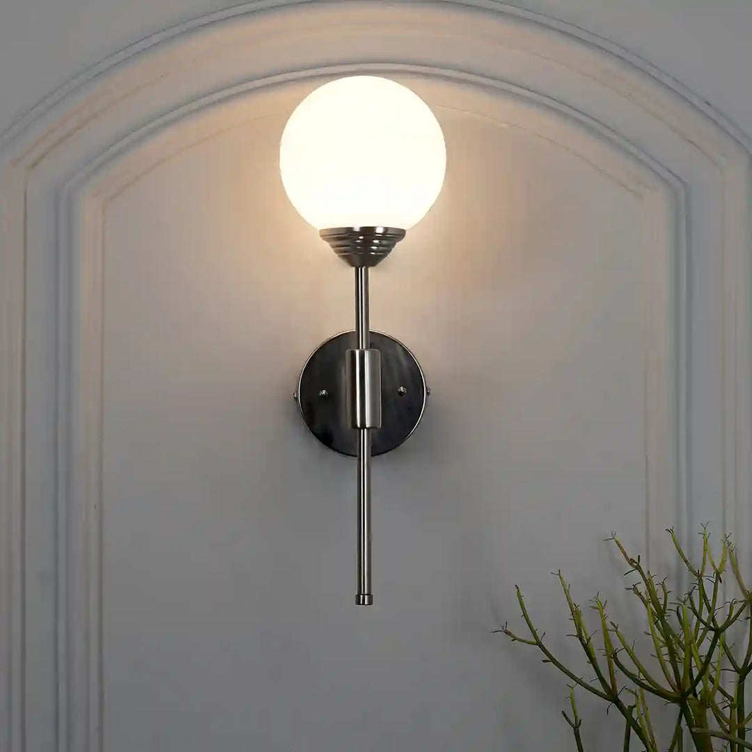 Togo Single Light Bathroom Wall Fitting In Nickel Finish with Opal Frosted White Glass