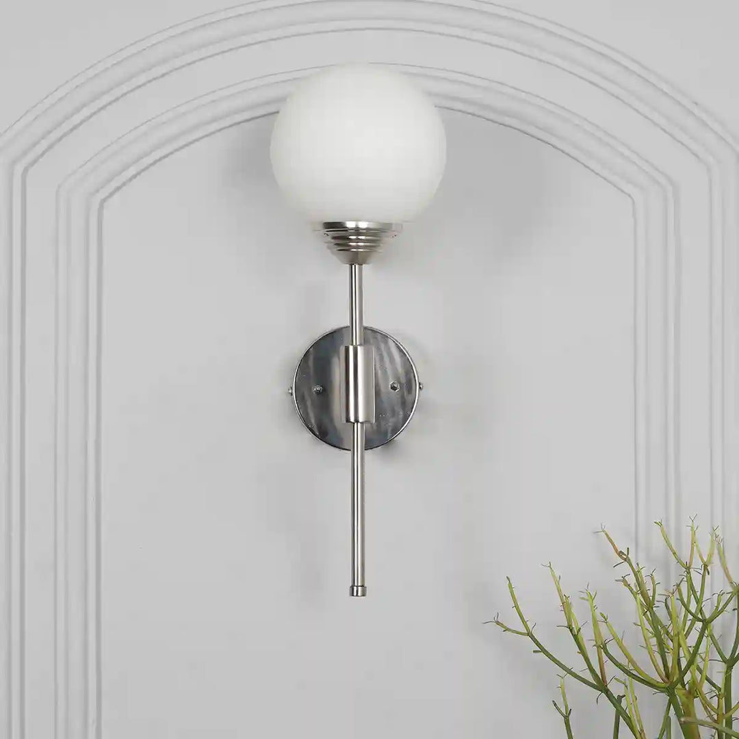 Togo Single Light Bathroom Wall Fitting In Nickel Finish with Opal Frosted White Glass