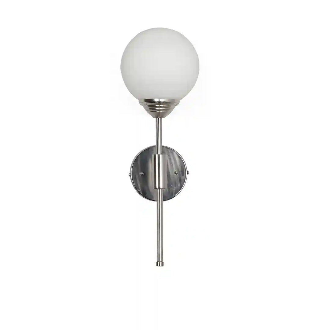 Togo Single Light Bathroom Wall Fitting In Nickel Finish with Opal Frosted White Glass