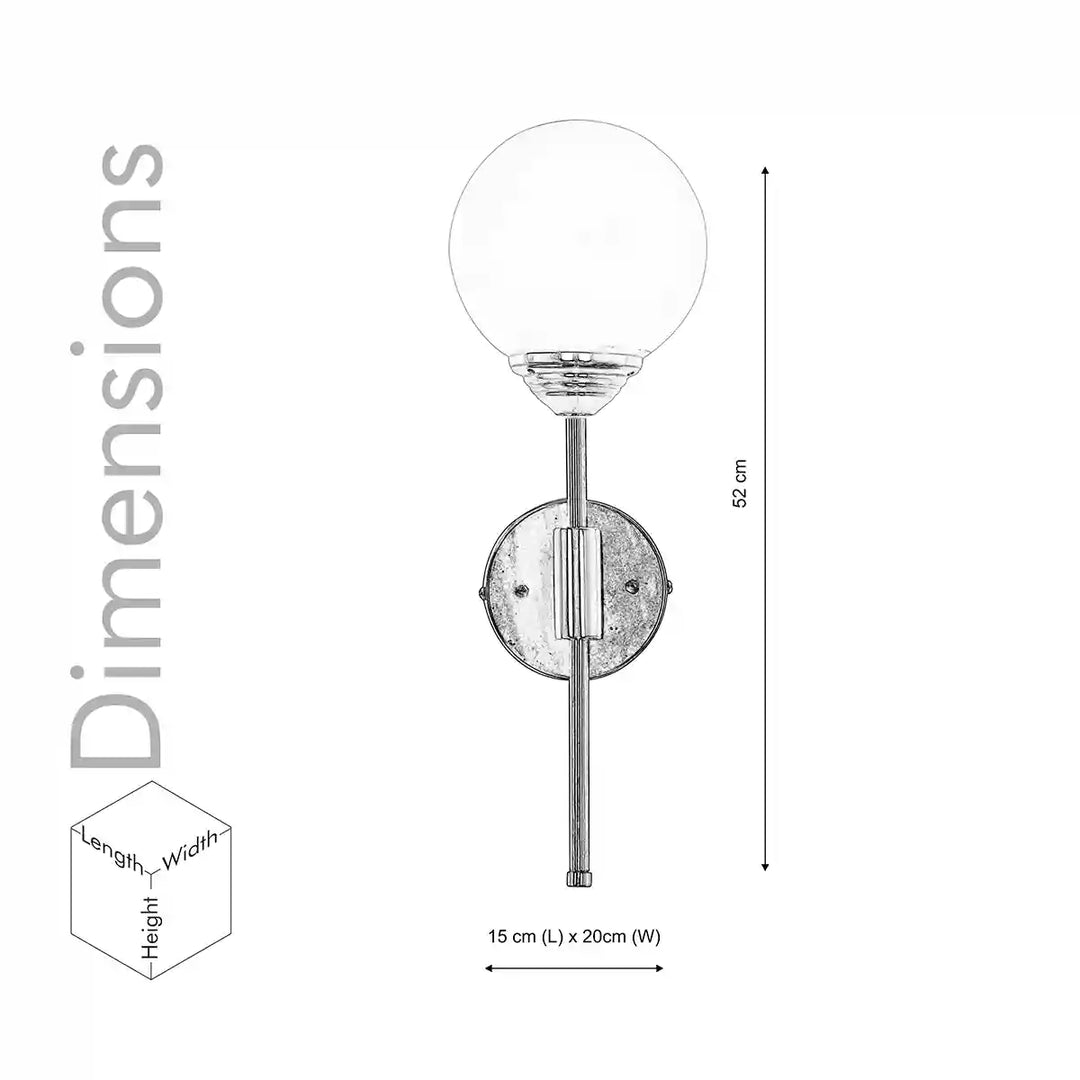 Togo Single Light Bathroom Wall Fitting In Nickel Finish with Opal Frosted White Glass