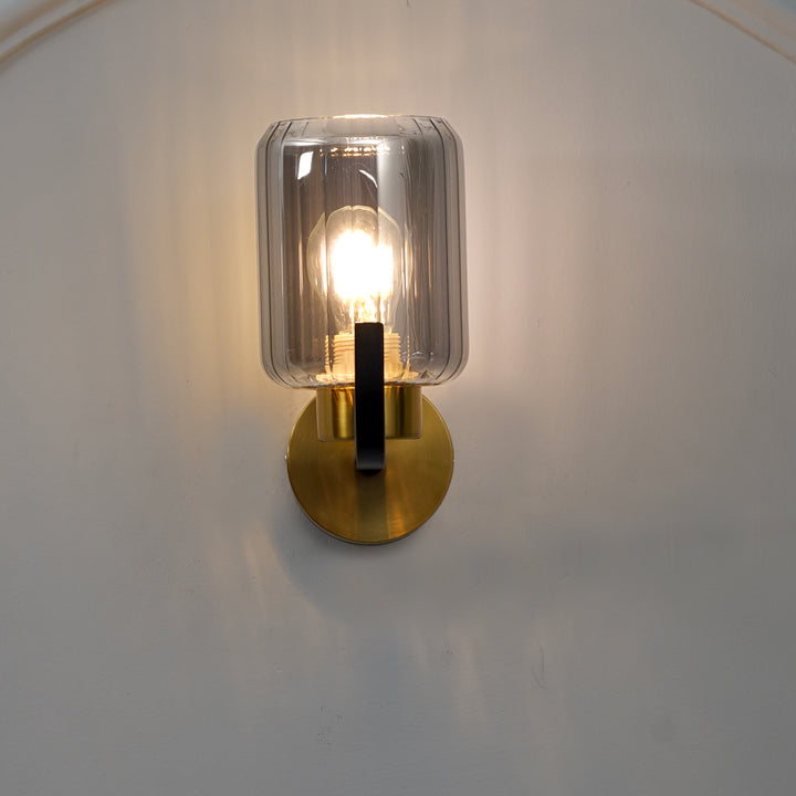 Isabella Single Light Wall Fitting In Black And  Brass  Finish Metal With Smoke Glass
