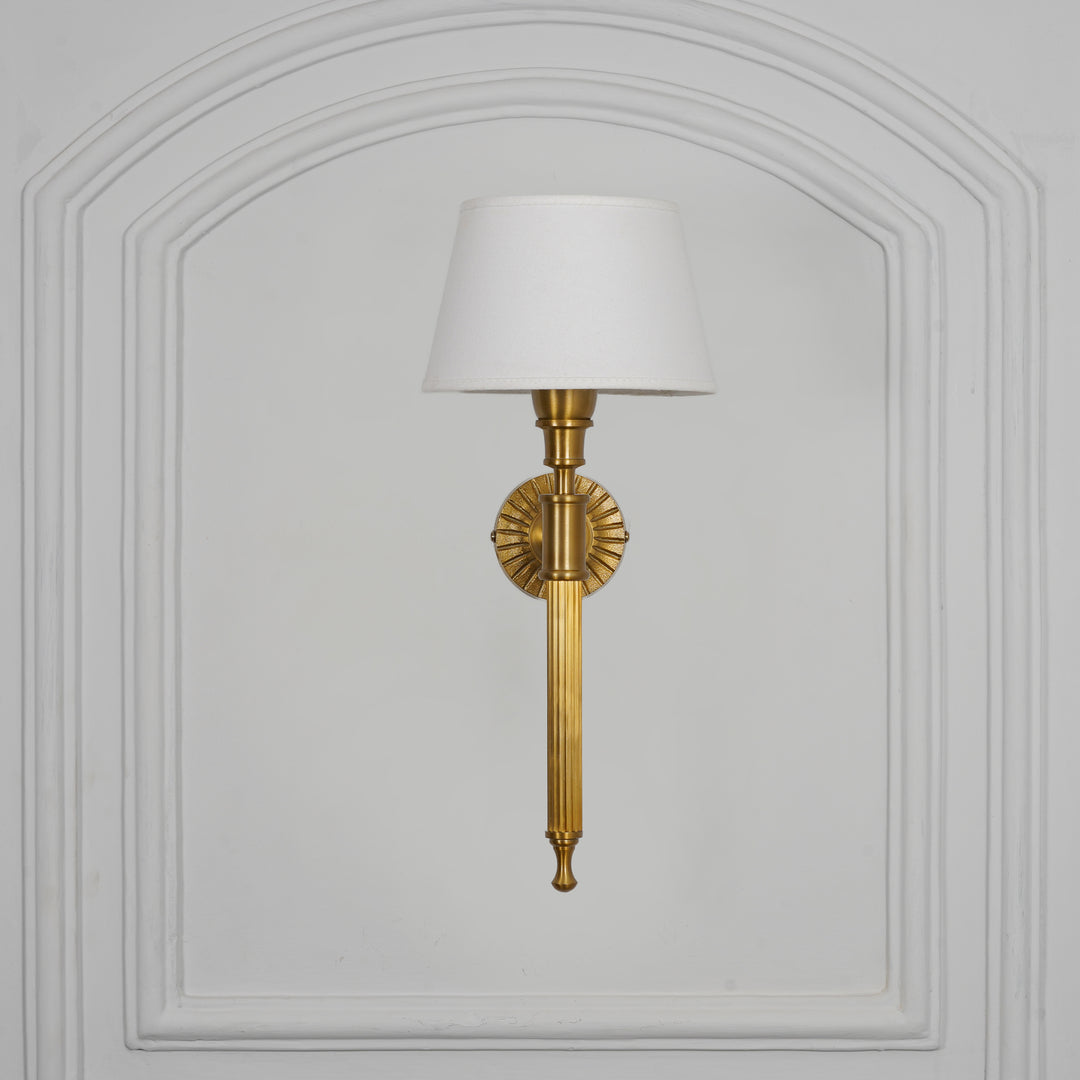 PARKER Single Light Wall Fitting In Antique Brass Finish Metal With Cotton Shade