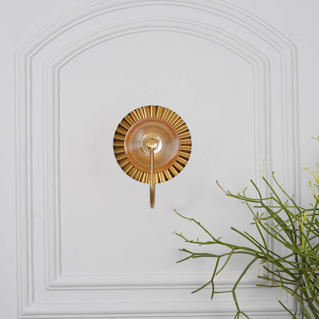 BEXLAY Single Light LED Wall Fitting In Brass  Finish Metal With Amber Glass