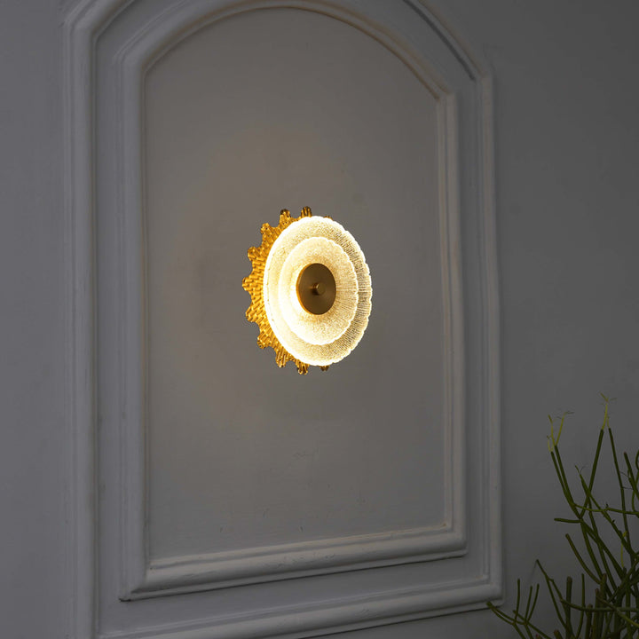 ZEN Integrated Single Light LED Wall Fitting In Brass Finish Metal With Frosted White Glass