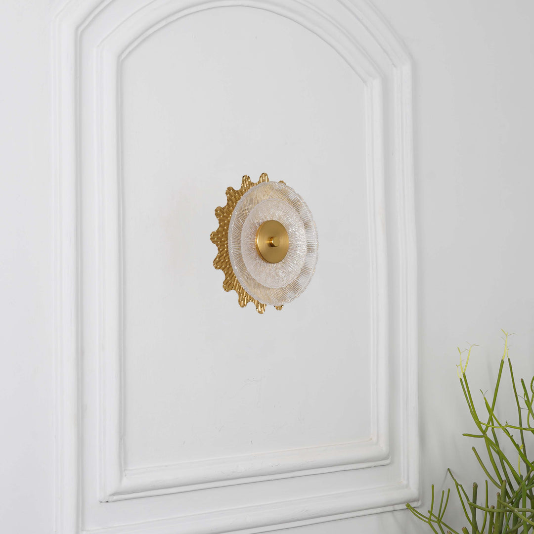 ZEN Integrated Single Light LED Wall Fitting In Brass Finish Metal With Frosted White Glass