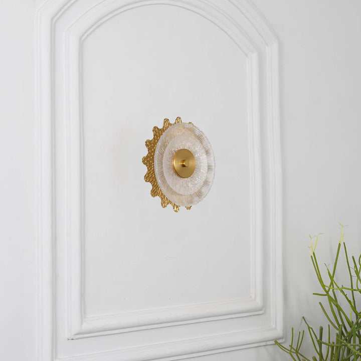 ZEN Integrated Single Light LED Wall Fitting In Brass Finish Metal With Frosted White Glass