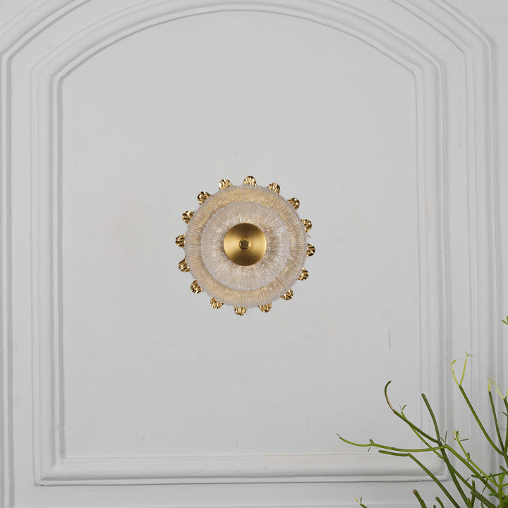 ZEN Integrated Single Light LED Wall Fitting In Brass Finish Metal With Frosted White Glass