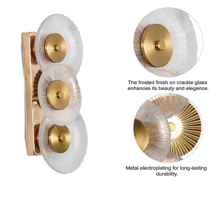 ZEN Integrated 3 Light LED Wall Fitting In Brass Finish Metal With Frosted White Glass