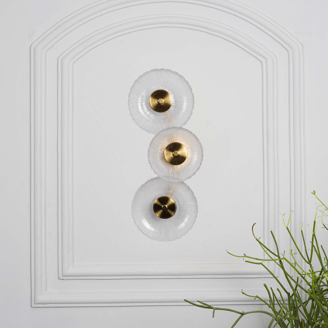 AXTON Integrated 3 Light LED Wall Fitting In Brass Finish Metal With Frosted White Glass