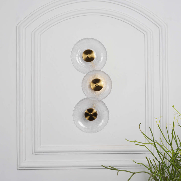 AXTON Integrated 3 Light LED Wall Fitting In Brass Finish Metal With Frosted White Glass