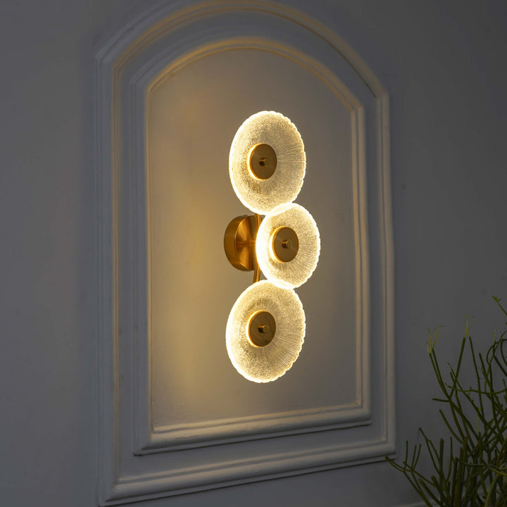 AXTON Integrated 3 Light LED Wall Fitting In Brass Finish Metal With Frosted White Glass
