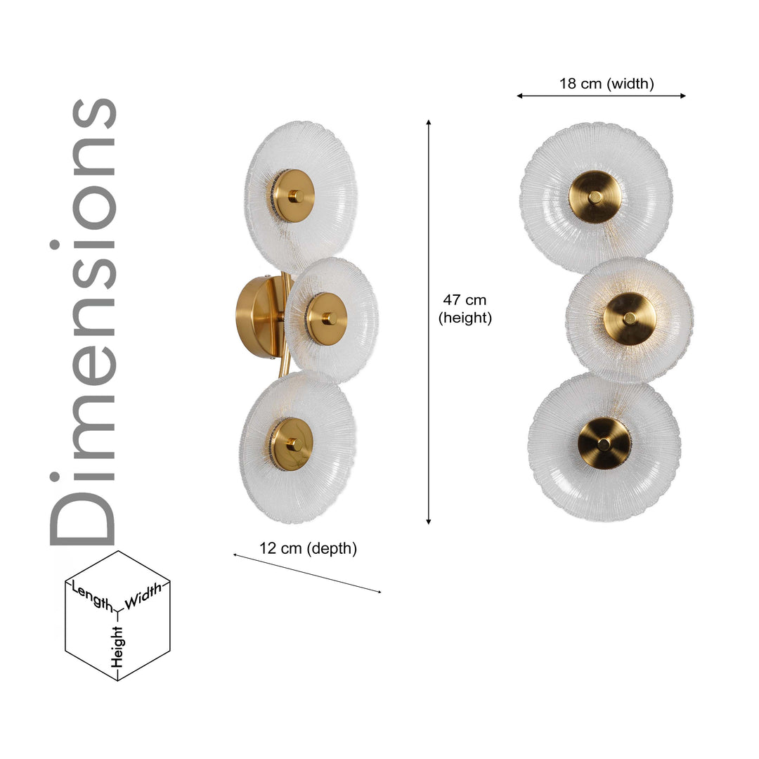 AXTON Integrated 3 Light LED Wall Fitting In Brass Finish Metal With Frosted White Glass