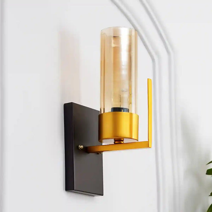 Grove Amber Glass and Aqtique Brass Finish Wall Light