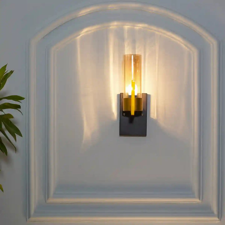 Grove Amber Glass and Aqtique Brass Finish Wall Light