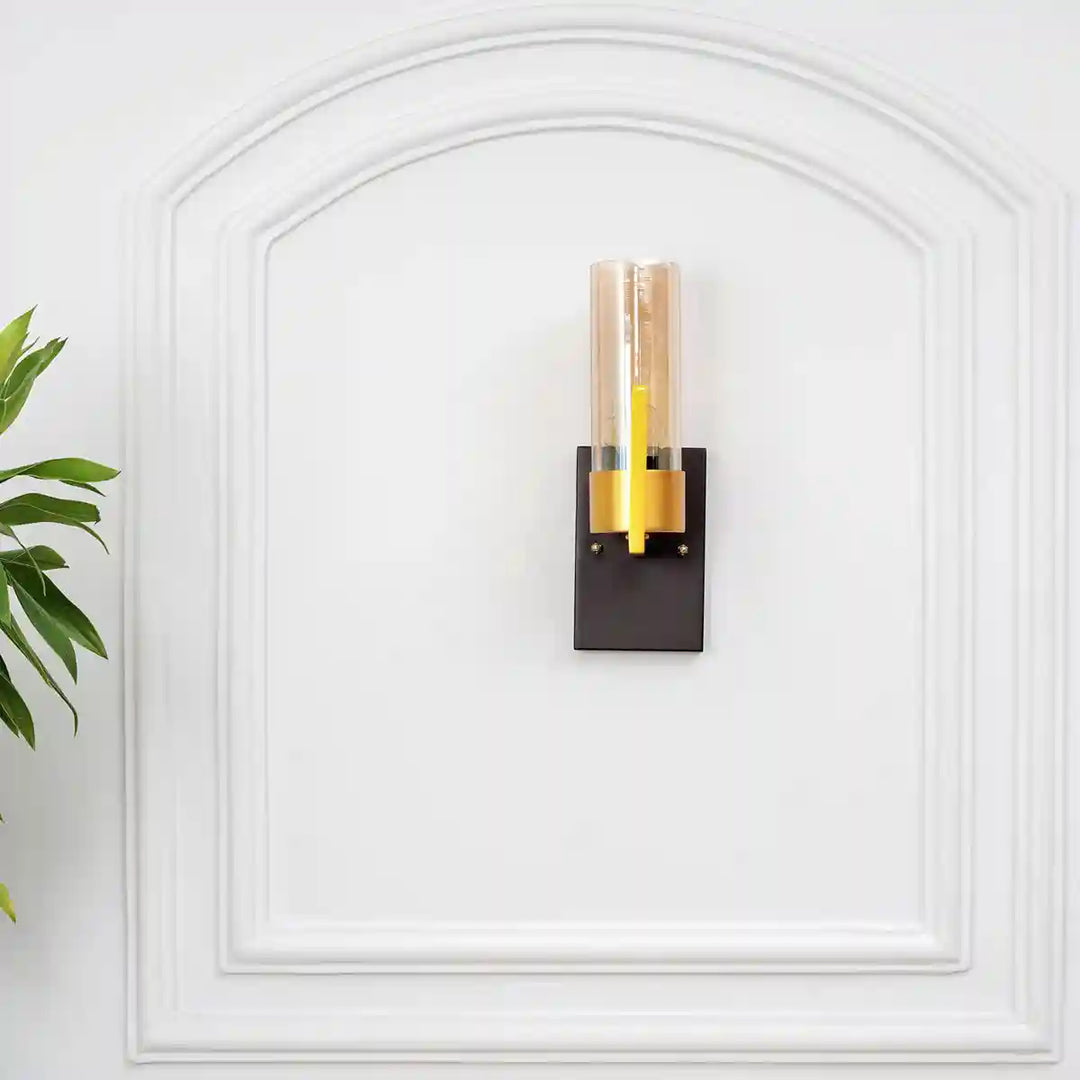 Grove Amber Glass and Aqtique Brass Finish Wall Light
