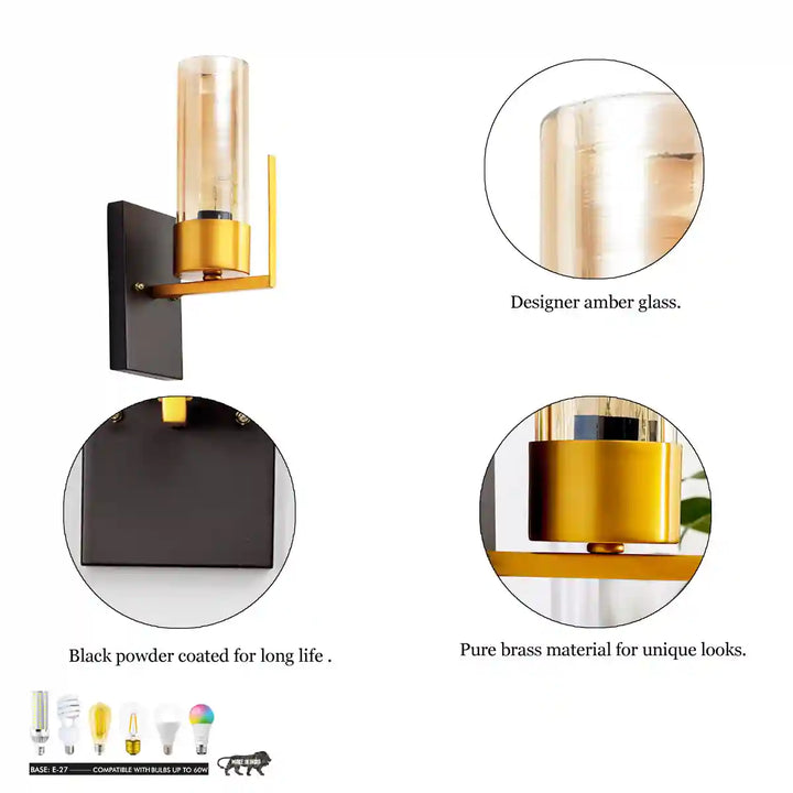 Grove Amber Glass and Aqtique Brass Finish Wall Light