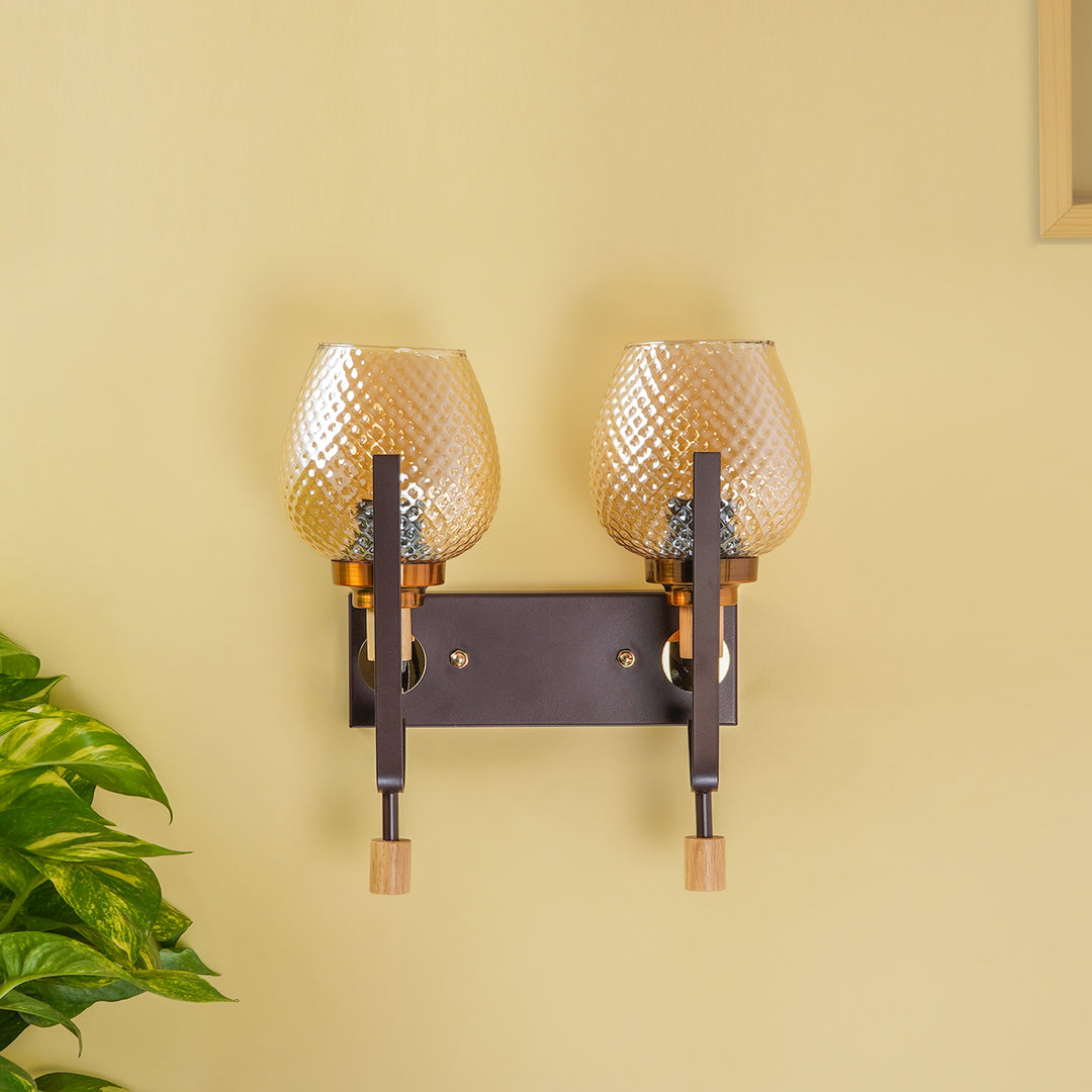 ELIZABETH Dual Light Brown Glass Wall Light