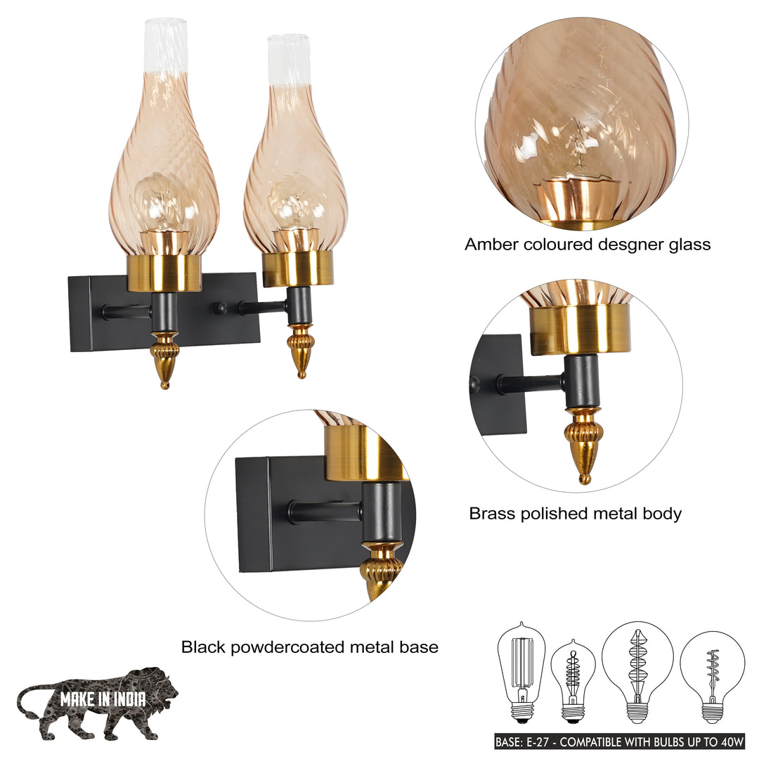 VESTRY Dual Light Glass and Metal Wall Light