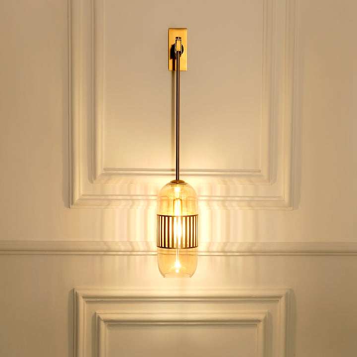 CARLSON Single Light Amber Glass and Antique Brass Finish Metal Wall Light