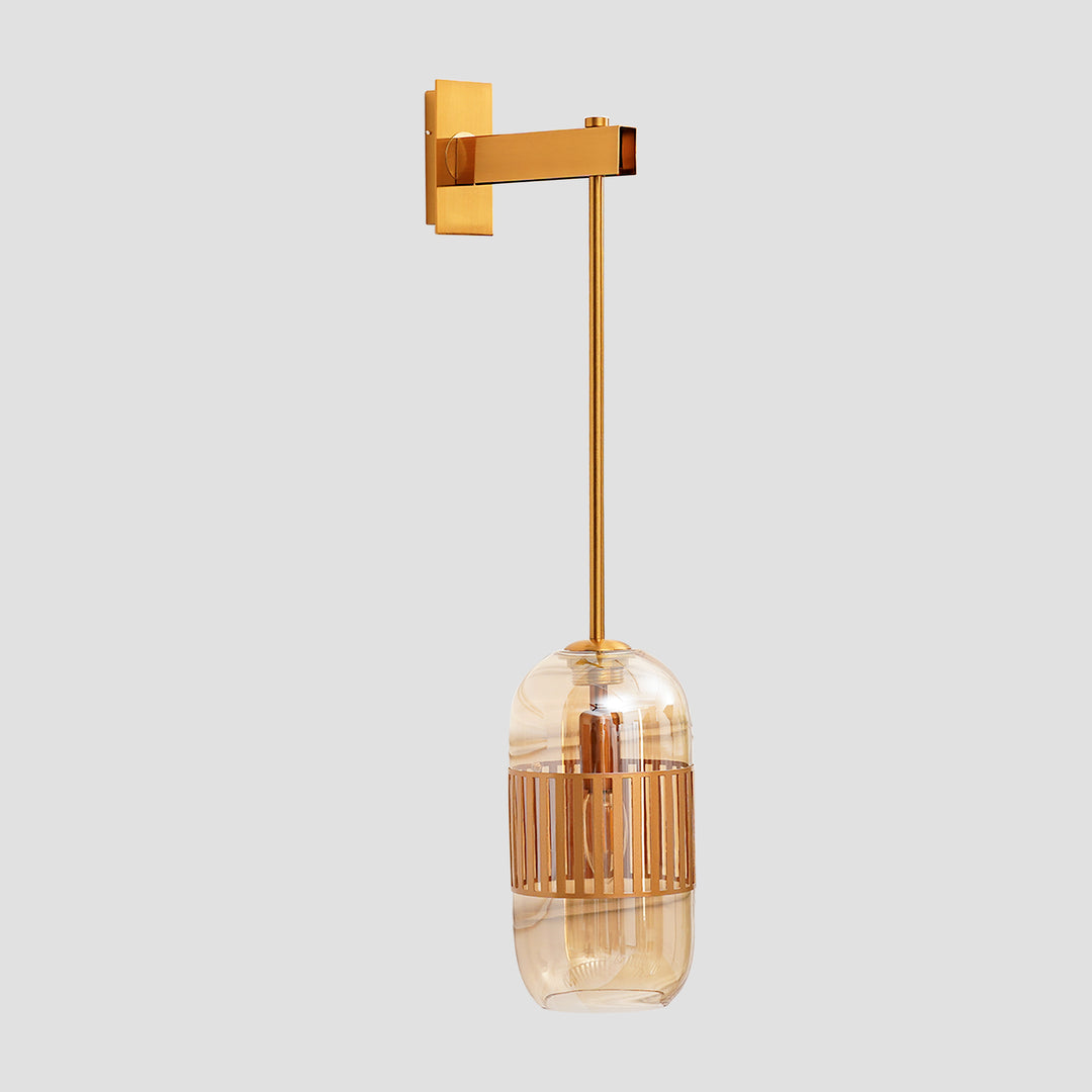 CARLSON Single Light Amber Glass and Antique Brass Finish Metal Wall Light